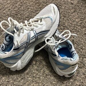 White and Blue Athletic Sneakers